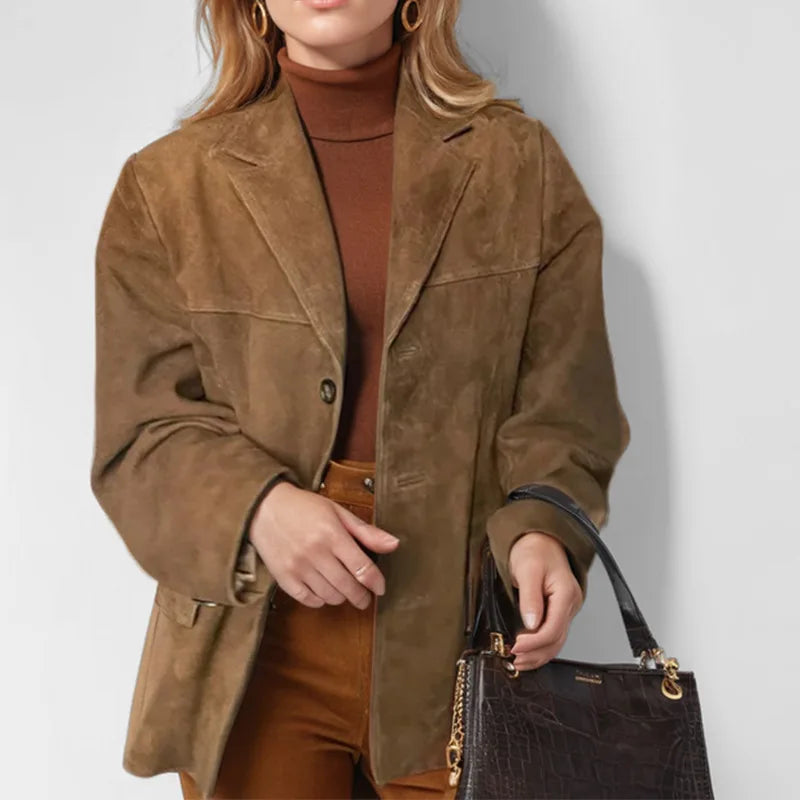2024 herbst Winter Frauen Jacke Mit Revers Frau Casual Einreiher Tasche Langarm Kurzen Mantel Straße Mantel