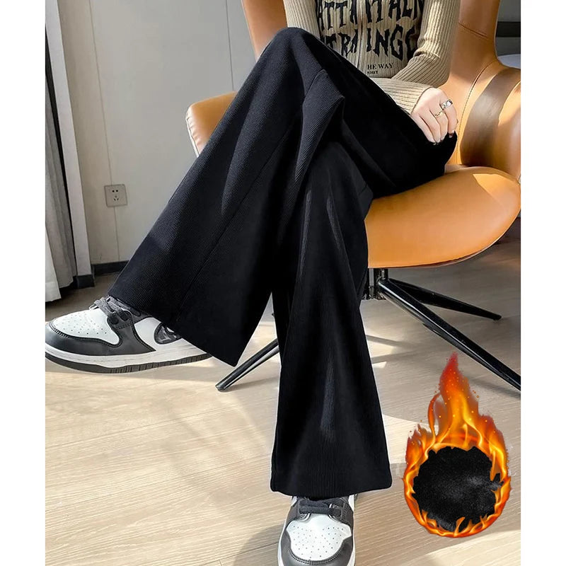 Heißer Verkauf Winter Dame Schnee Warme Hosen Mädchen Klassische Fleece Hohe Taille Hose Frauen Gerade Bein Plüsch Thermische Casual Hosen