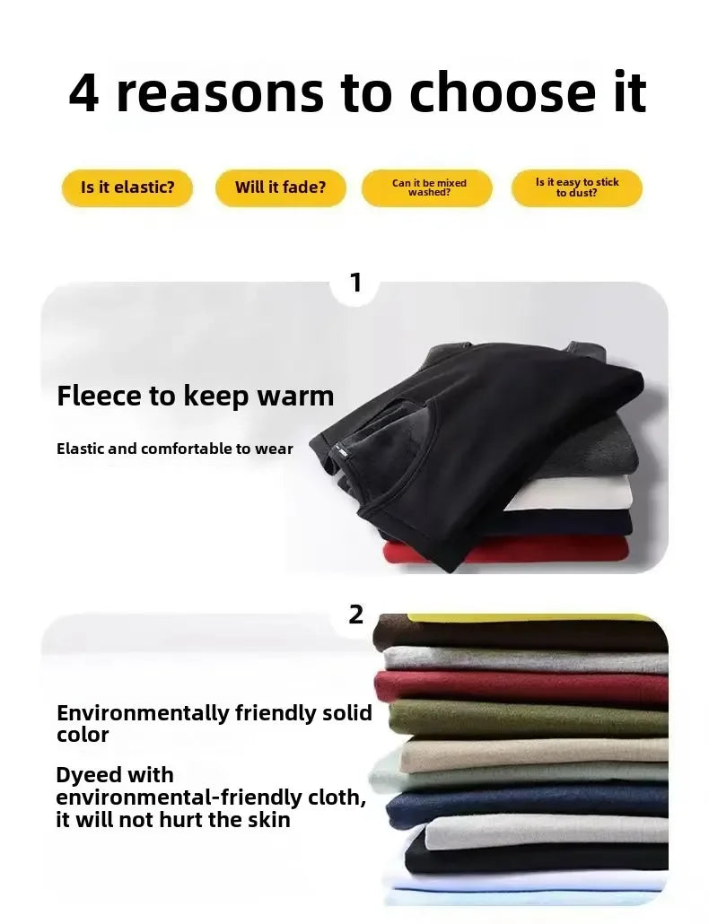 Winter Fleece-Lined Long Sleeve T-Shirt Solid Color Men Women's Same Style Fashion Round Neck Quick Sell Customer Product