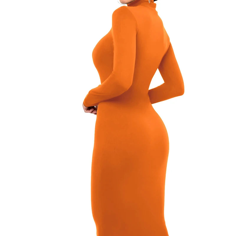 Winter Schwarz Rollkragen Sexy Frauen Kleid Herbst Langarm Dünne Midi Boydcon Casual Blau Plüsch Knie-Länge Party