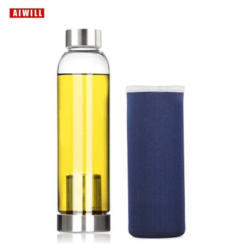 AIWILL Heißer Verkauf Glas Sport Wasser Flasche Mit Schutzhülle Tasche 280 ml/360 ml/550 ml Obst Outdoor fahrrad Flaschen Hohe Qualität