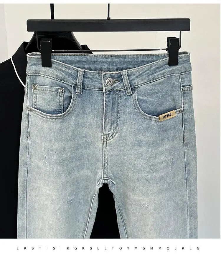 Jeans Herren Trendige Marke Helle Mode Jugend Freizeithosen Cowboy Einfache Ruffian Hübsche Schmal sitzende Röhrenjeans Männer