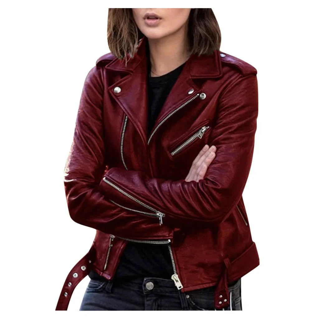 Spring Autumn plus Size Women's Short Biker Style PU Leather Jacket Slim Fit Winter Coat Female Fashion Outerwear Coat