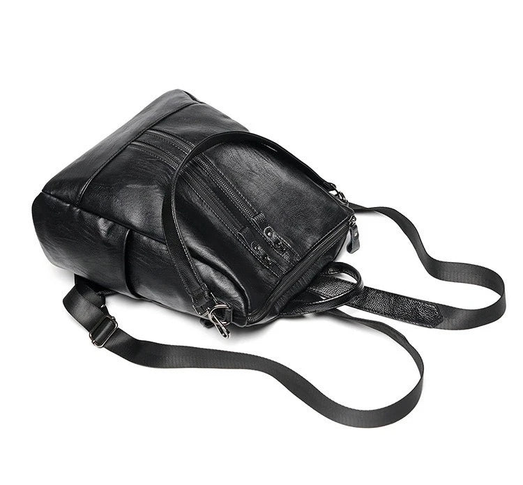 Frauen Weiches Leder Rucksack Schule Schwarz Casual Multifunktionale College Tasche Große Kapazität Schulter Taschen Reise Tote Rucksack