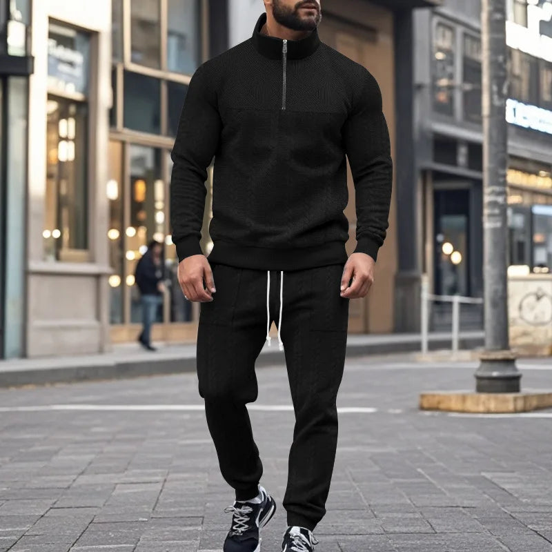 Herbst Kleidung Herren Luxus Trainingsanzug Freizeit Stehkragen Langarm Zipper Sweatshirt + Hosen Streetwear 2-teiliger Anzug S-3XL