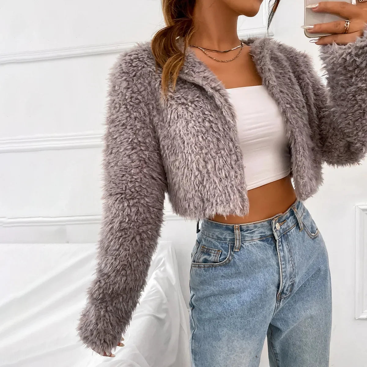 Koreanische Version von Mode Faul Wind Süße Nette Nachahmung Lamm Haar Kurzen Mantel Strickjacke Frauen Lose Flauschigen Top