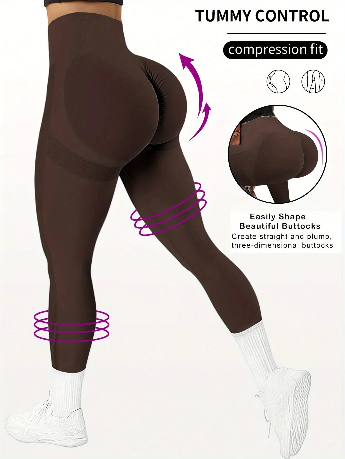 CZGUKE Nahtlose Damen-Yogahose mit hoher Taille, enge Taille, Hüftheben, elastisch, eng, einfarbig, breite Taille, Sport-Leggings