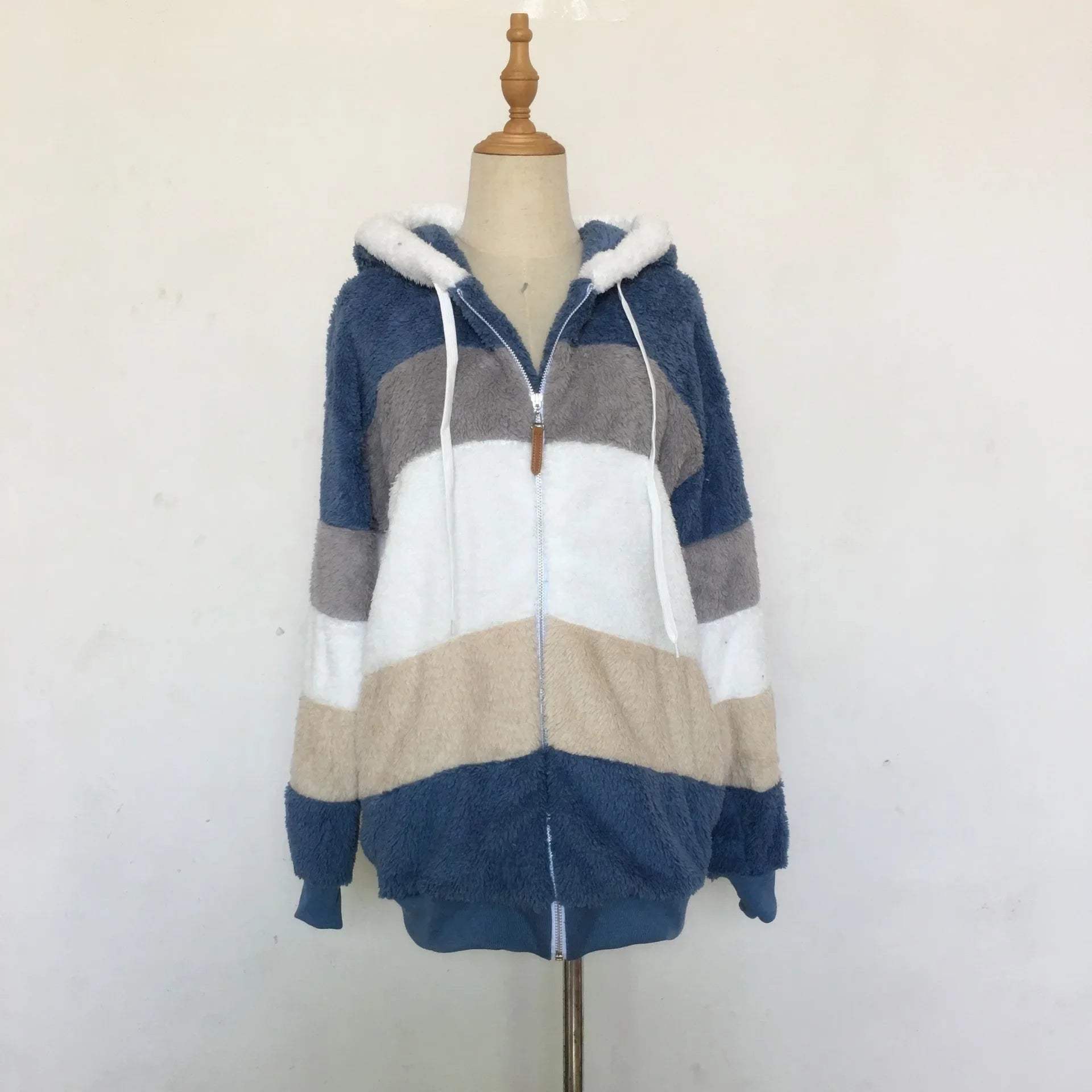 Warme Fleece-Übergroße Kapuzenjacke für Damen, Herbst und Winter, verdickte Reißverschlusstasche, Patchwork-Kleidung, bequemes Sweatshirt