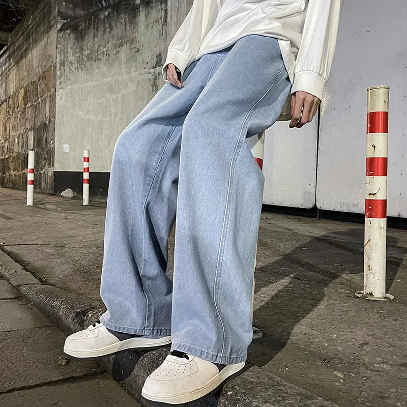 2025 neue Streetwear Lose Jeans Männer Koreanischen Stil, Mode, Lose Gerade Breite Bein Hosen Männer der Marke Kleidung Schwarz Licht blau
