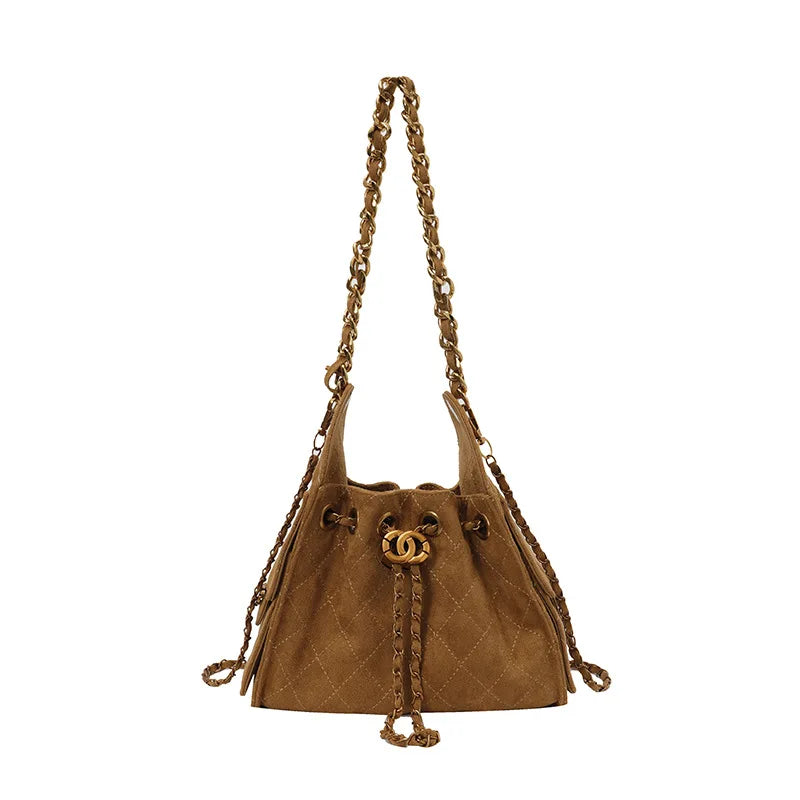 Trendy Geometric Chain Underarm Bag Women's Shoulder Bag Commuter Crossbody Bag Versatile PU Bucket Bag Autumn New Style
