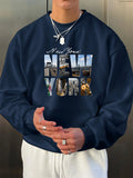 Men's autumn and winter fashionable casual loose New York City graphic printed long sleeved round neck sweatshirt