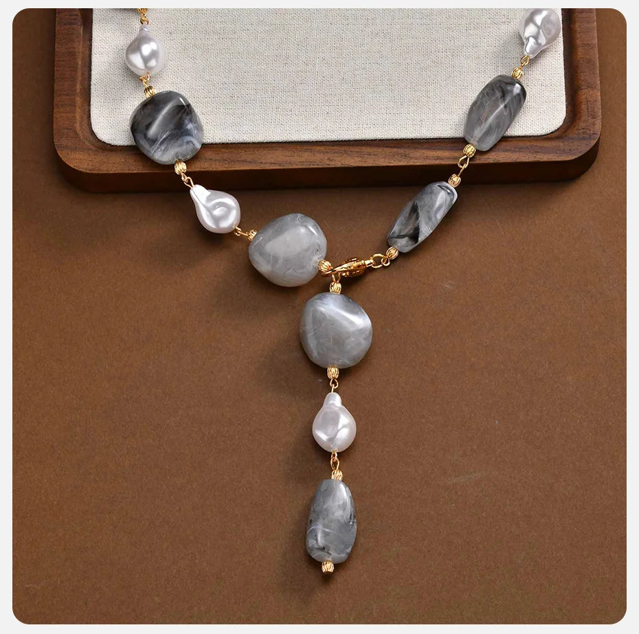 Vnox klobige Halskette mit unregelmäßigen Perlen für Damen, zweifarbige Winterpulloverkette, Schlüsselbein-Hals-Accessoires