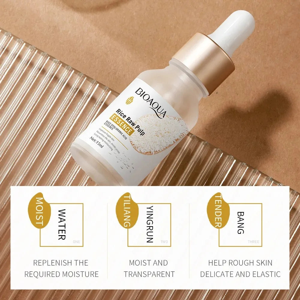 Rice Raw Pulp Serum Hyaluronsäure Gesicht Nährende Feuchtigkeitsspendende Bleaching Anti-Falten Schrumpft Poren Hautpflege Schönheit Gesundheit