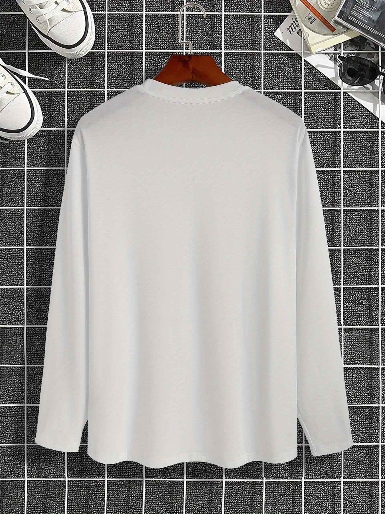 Men's 100% pure cotton loose fit plus size comfortable casual sports New York letter printed round neck long sleeved T-shirt top