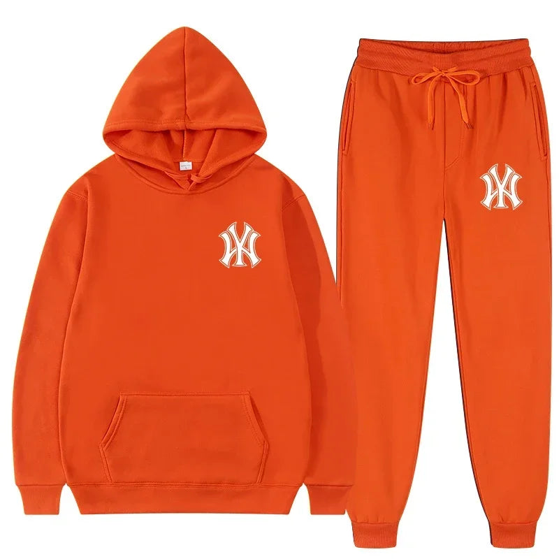 Men's running and fitness fashion casual sportswear set for autumn and winter, hooded sweatshirt + jogging pants two-piece set