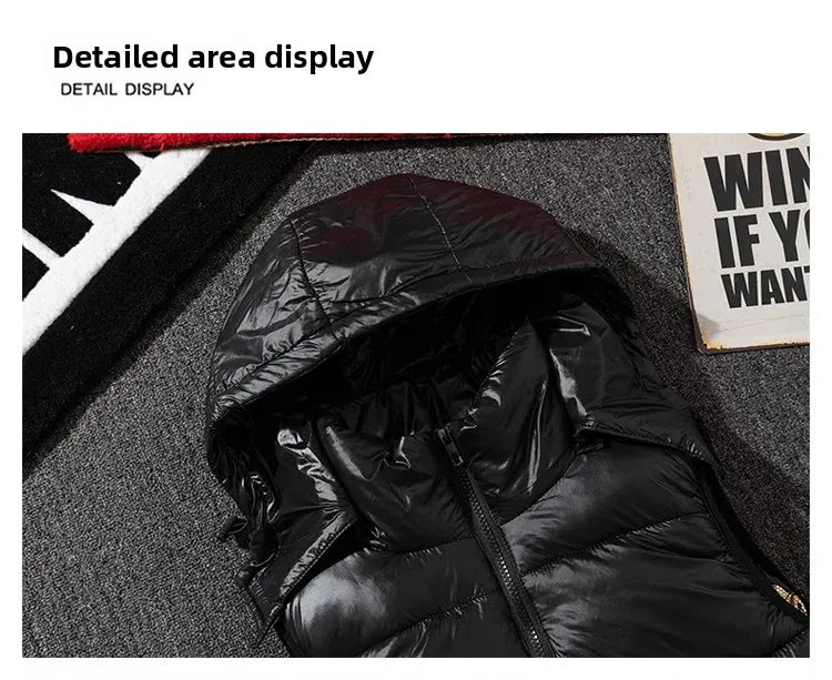 Männer Verdickte Daunen Baumwolle Weste Helle Oberfläche Mode Marke Warme Herbst Winter Oberbekleidung Schulter Pad Weste Jacke