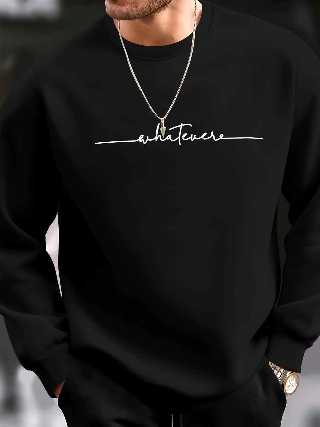 Men's autumn and winter fashionable casual loose and simple letter printed fleece long sleeved round neck sweatshirt