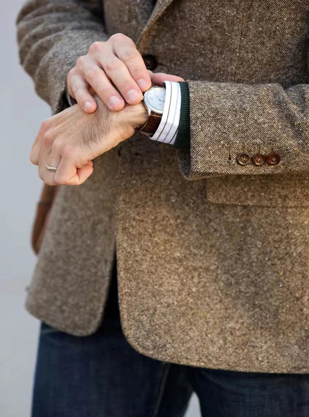Vintage Winter-Tweed-Anzüge, braune Tweed-Herrenanzüge mit Patch-Design, Kostüm Homme, Smart Business, formelle Hochzeitsanzüge, 1-teilig