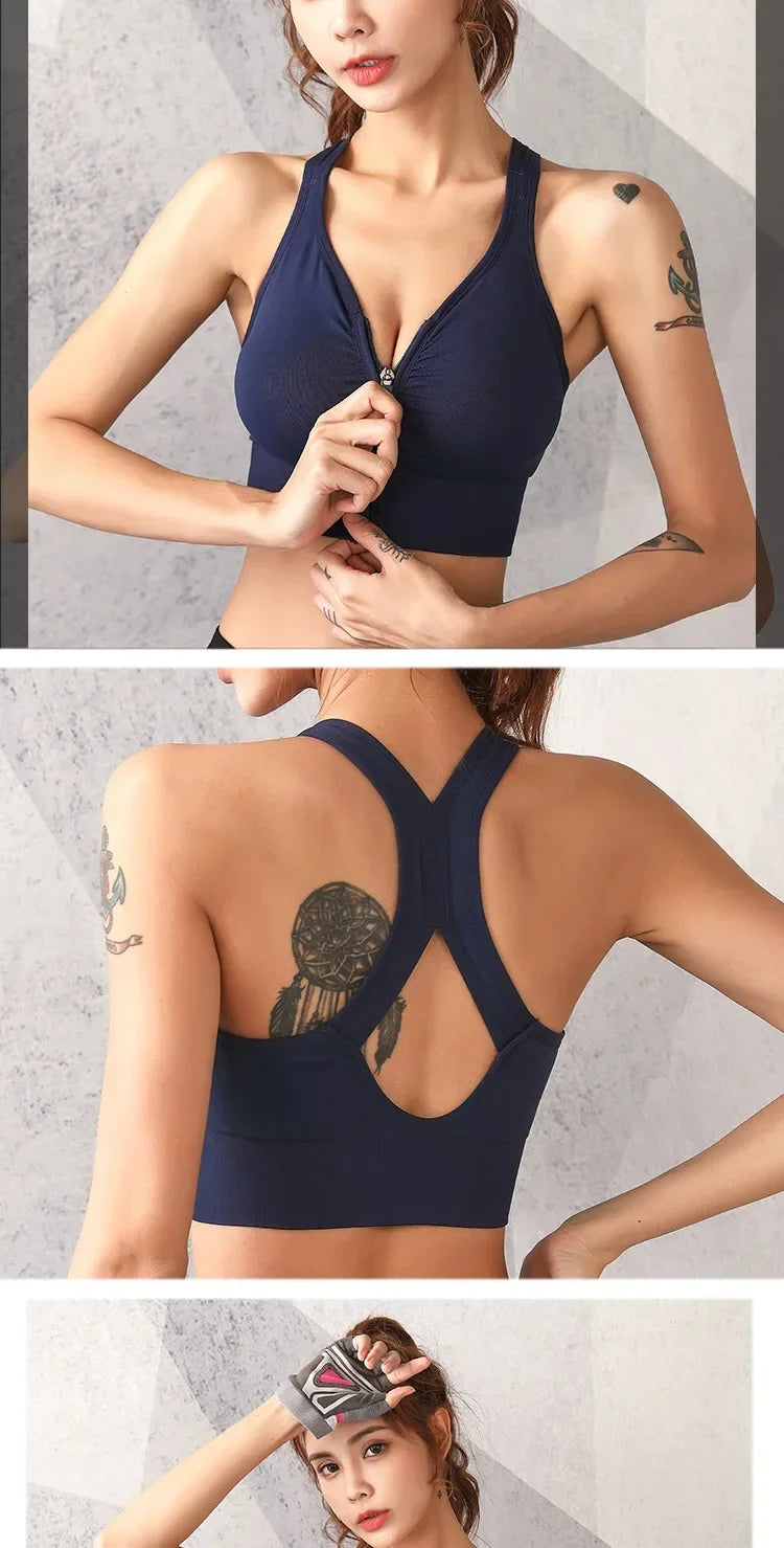 CZGUKE Running Fitness Sports Bra Front Zipper Women's Underwear Shockp roof Top Bra Breathable Seamless Yoga Bra