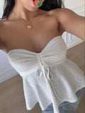 Sexy Sommer-Trägerloses Oberteil für Damen, verstellbarer Kordelzug in der Taille und Schlüssellochkragen, atmungsaktives, lässiges Mode-Shirt, elegante Sommermode