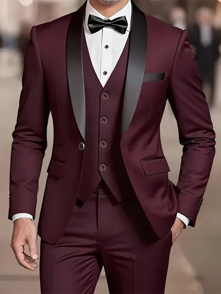 Formelles Anzugset für Herren, Business-Casual, Slim-Fit-Smoking für Hochzeit, langärmliges Revers mit Kerbe, Bräutigam