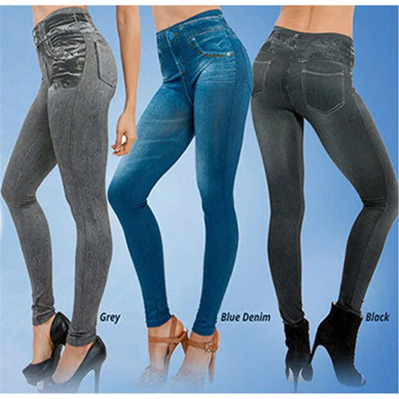 European American High Elasticity Denim Bedruckte Leggings Damen Hohe Taille Schlanke Leggings Gym Training Radfahren Mode Shorts