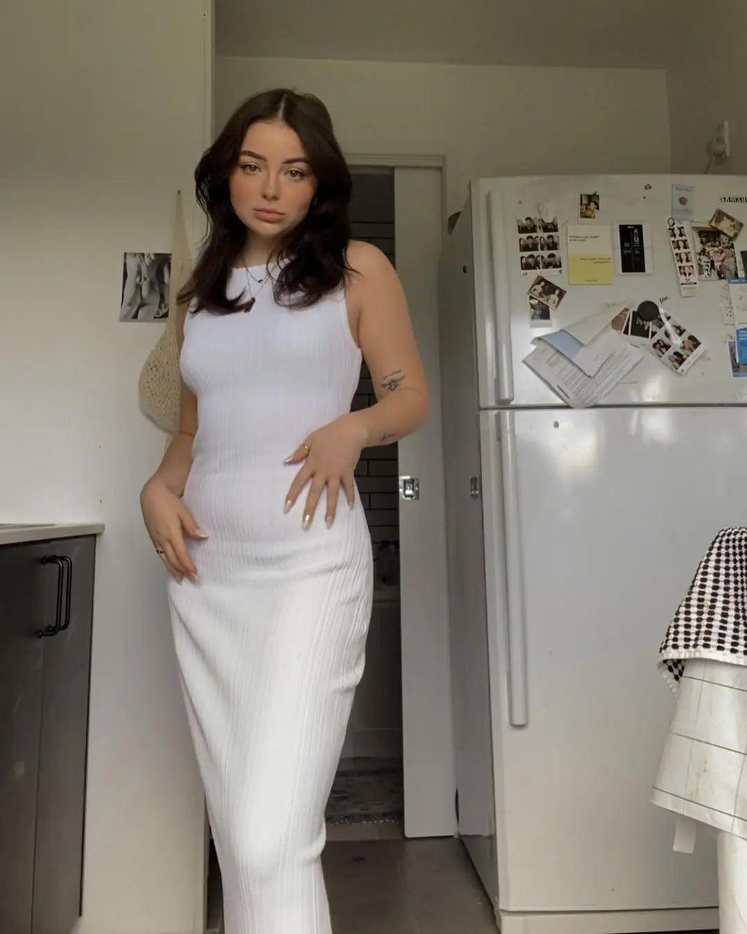 Baumwolle Gestrickte Streifen Kleider Für Frauen Einfarbig Ärmel O Neck Damen Party Langes Kleid 2025, Neue Casual Pendeln Vestidos
