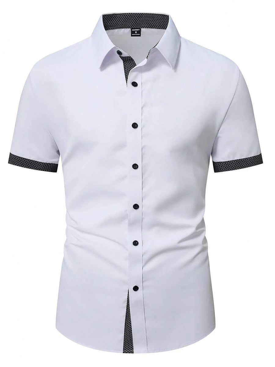 Frühling Sommer Neue Herrenkleidung Kurzarm Farbblock-Hemd 95% Polyester 5% Spandex