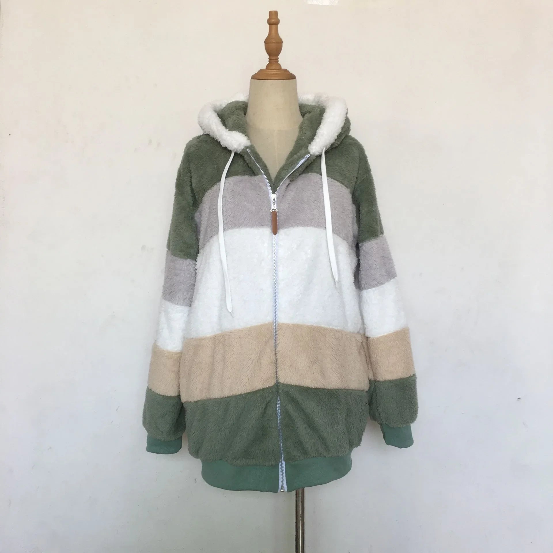 Warm Fleece Oversized Hooded Jacket Women's Autumn Winter Thickened Zipper Pocket Patchwork Clothing Comfortable Sweatshirt