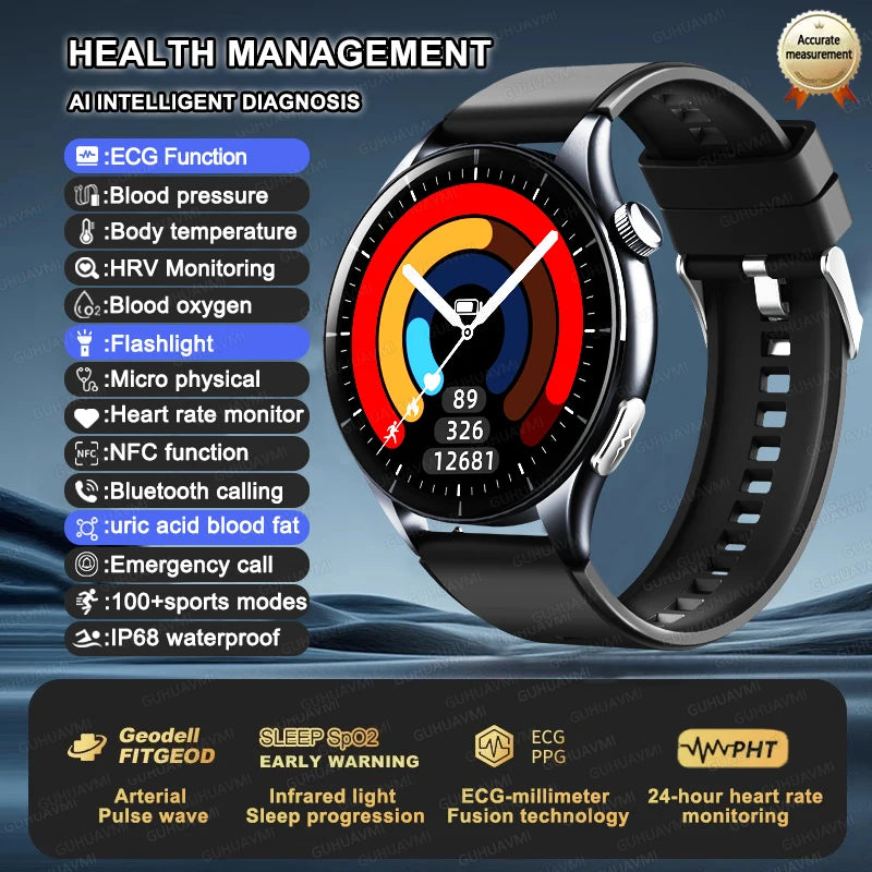 2025, neue EKG + PPG, Gesundheitsdiagnose, Smartwatches, Männer und Frauen, Uhr, Harnsäure, Lipid, BP, Herzfrequenz-Tracker, NFC, Sport-Smartwatch, IOS
