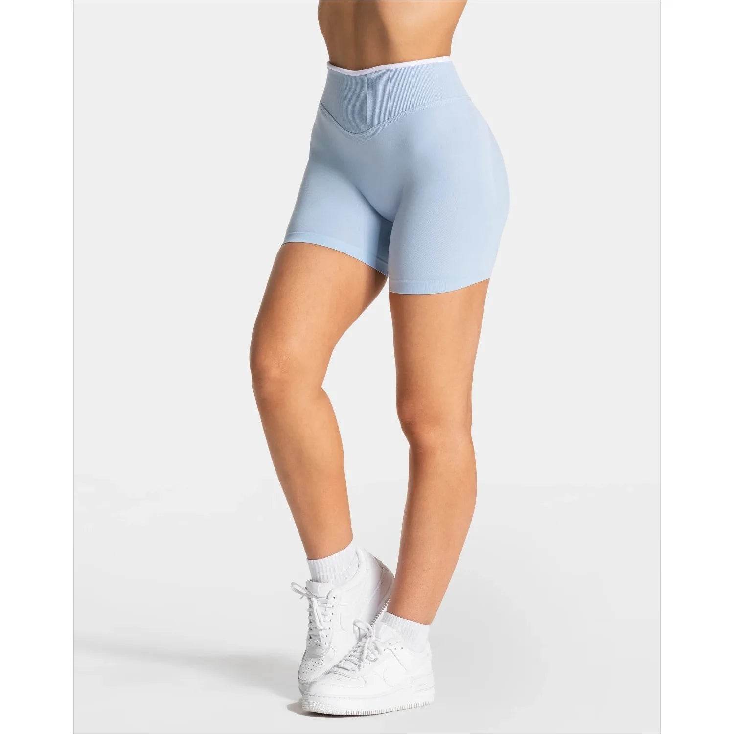 Frauen Nahtlose Gym Einfarbig Sport Shorts Weiß Taille Enge Hohe Taille Hüfte Heben Yoga Hosen Laufsport Shorts