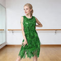 Lateinamerikanisches Salsa-Tango-Kleid für Damen mit Pailletten, Asymmetrischen Fransen, Rundhalsausschnitt und Brustmuster für Gesellschaftstanz
