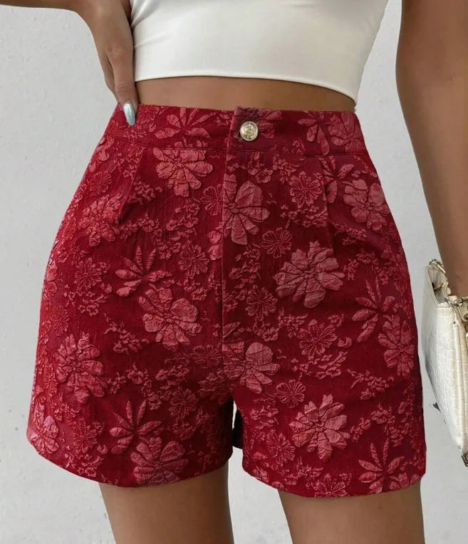 Damen Retro Jacquard High-Waist Straight Shorts – Atmungsaktive Sommer-Streetwear Hot Pants für Alltag und Urlaub