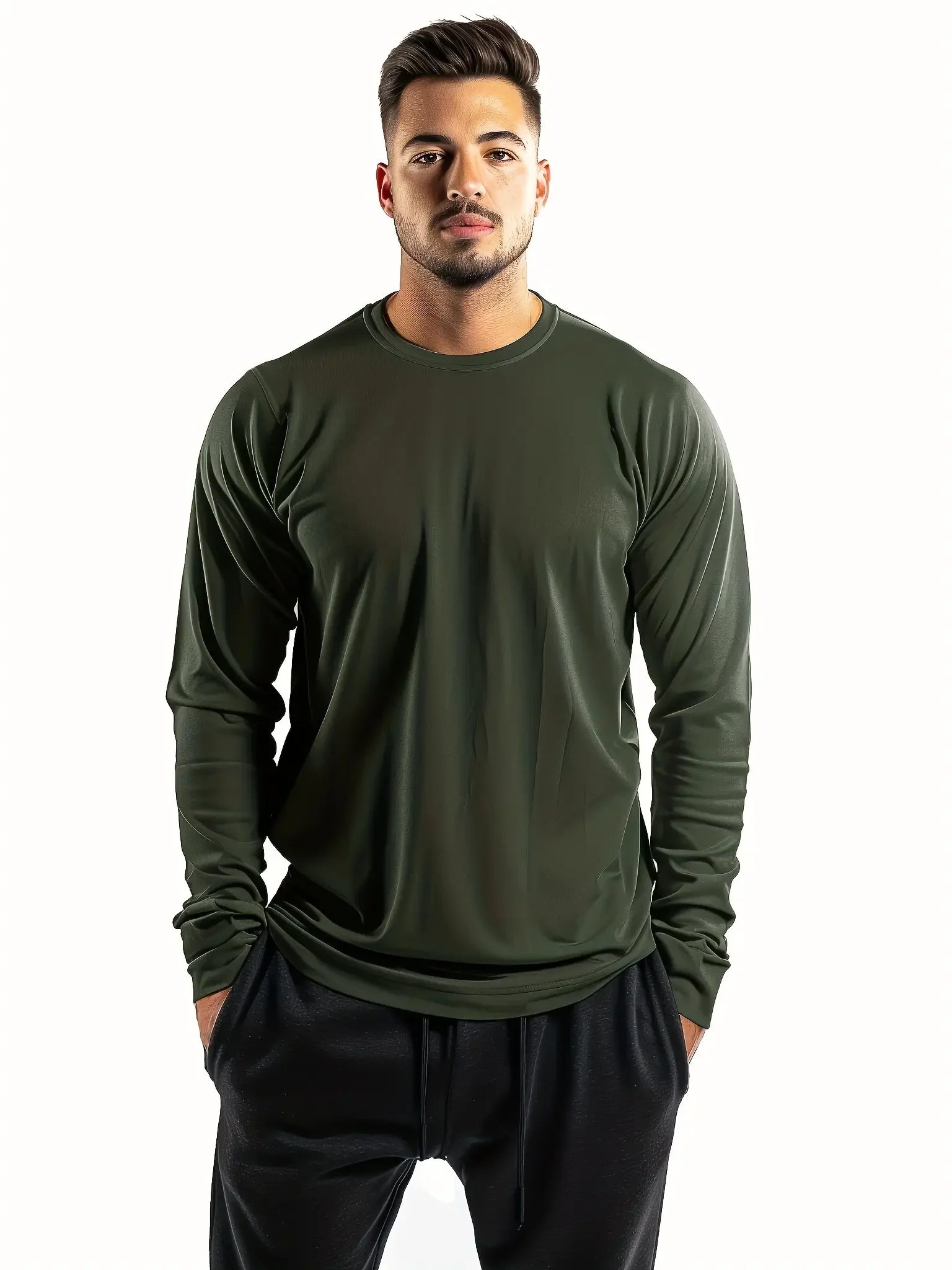 5-teiliges einfarbiges Herren-Langarm-T-Shirt mit Rundhalsausschnitt, vielseitiges Design, bequem und modisch