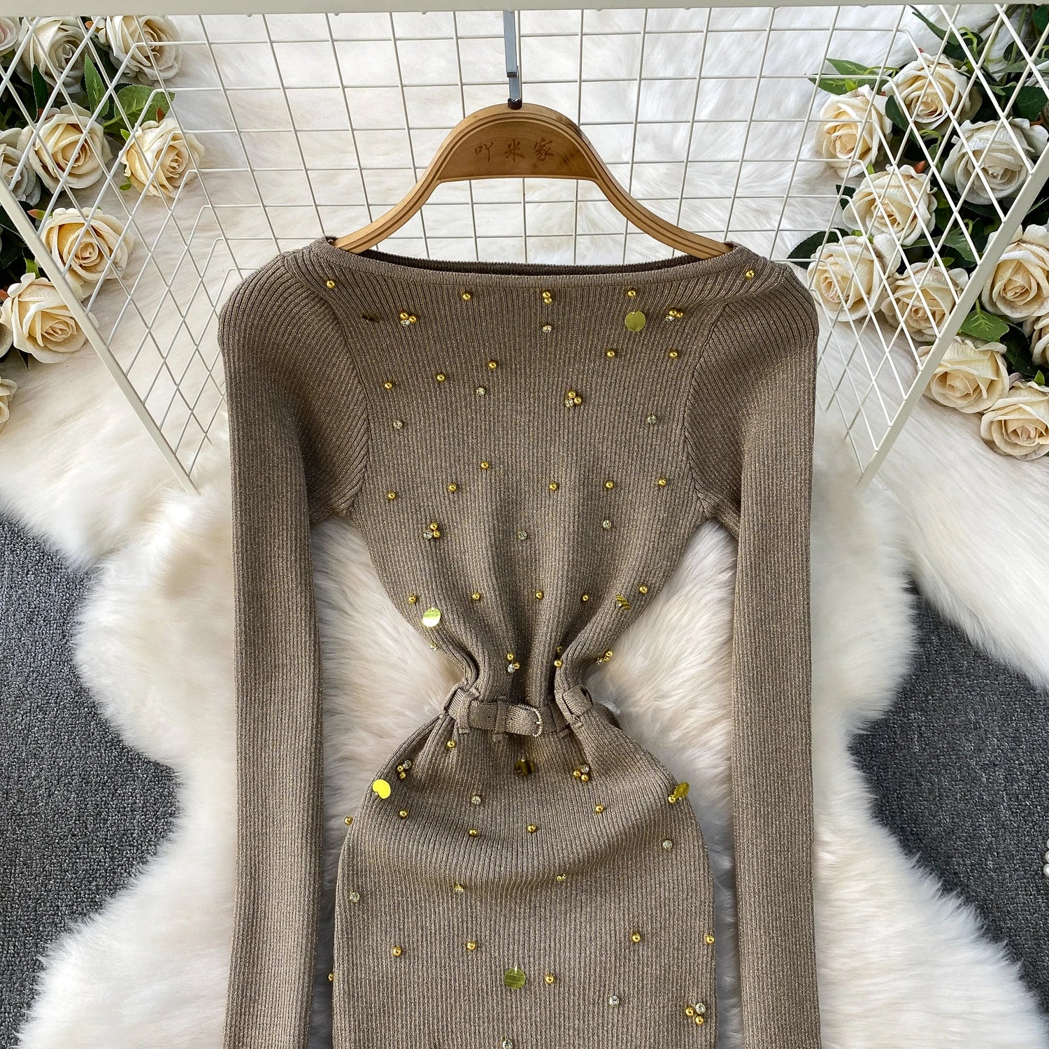 Schickes, sexy, elegantes, langärmliges, figurbetontes O-Ausschnitt-Kleid für Damen, koreanische Abendkleider für Modezeremonie