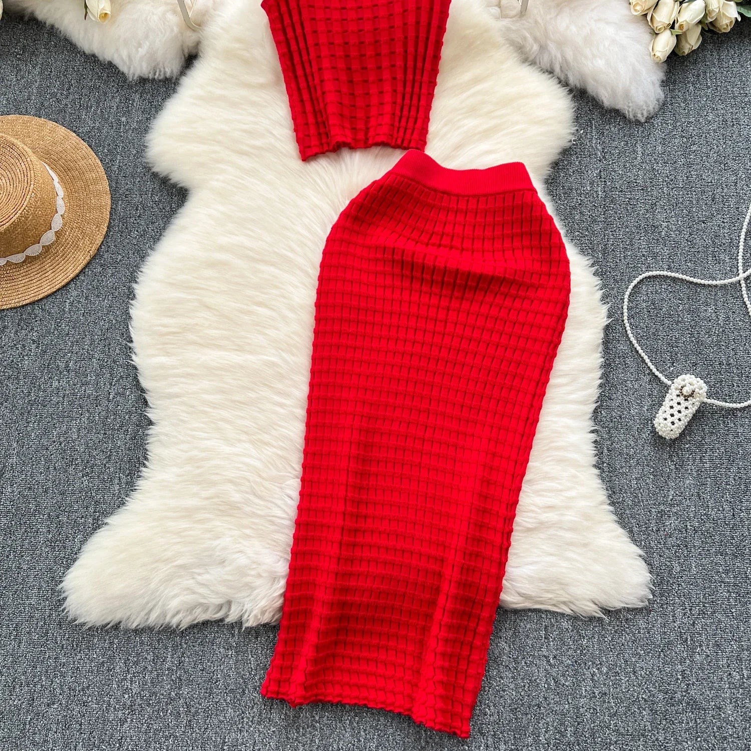 Sommer Frauen Mode Rock Set sexy ärmellose Tanktops hohe Taille schlanke lange Saya weibliche zweiteilige Anzüge stricken feste Kleidung