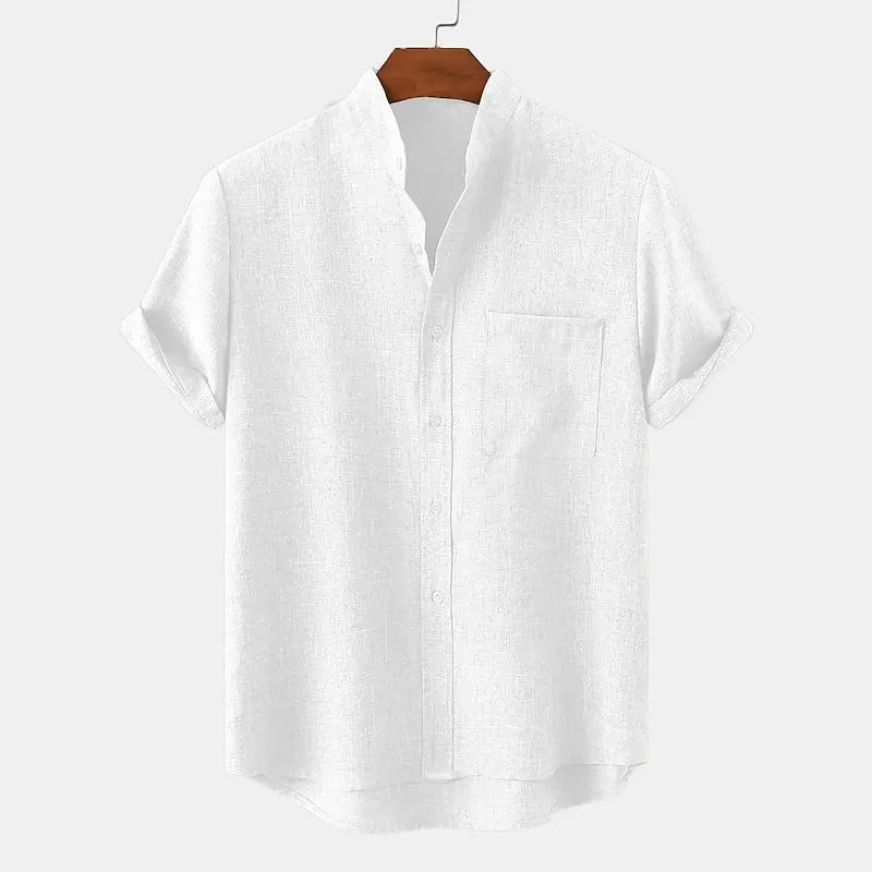 Herrenoberteile aus Leinen, 100 % heißer Verkauf, Leinenhemd, halbe Strickjacke, Knopfleiste, Stehkragen, einfarbiges Hemd, Leinen, europäische Größe