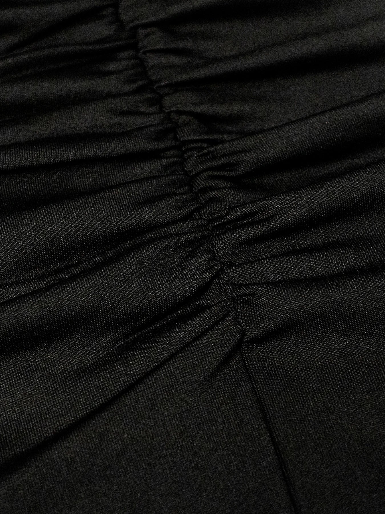 Damen Schwarzes Midi-Kleid V-Ausschnitt Mesh Perlen Lange Ärmel Gerafftes Hochgeschlitztes Bodycon-Kleid Party Cocktail Frühling Sommer Abendkleid