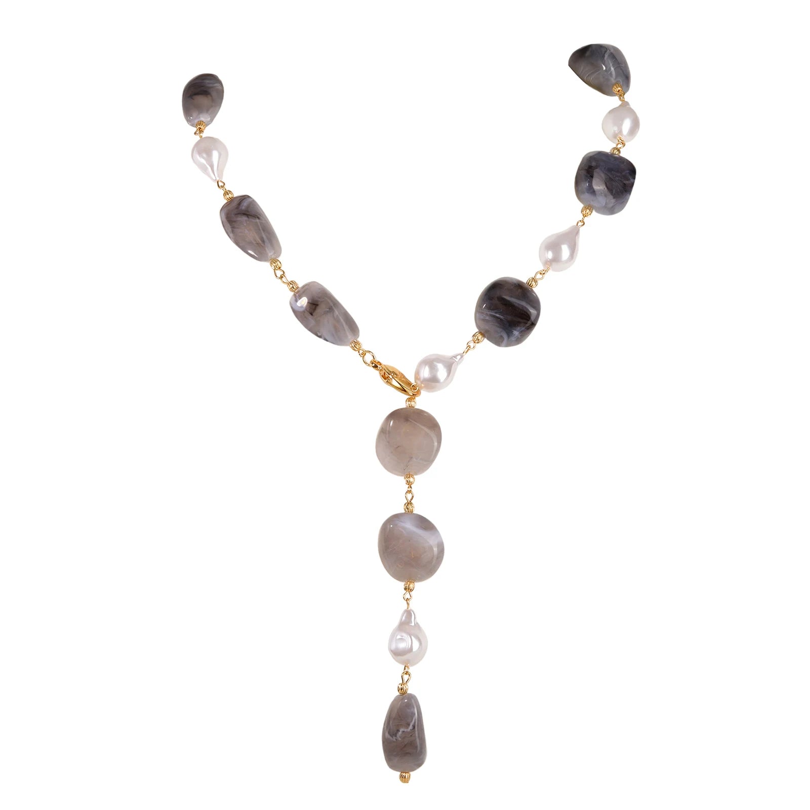 Vnox klobige Halskette mit unregelmäßigen Perlen für Damen, zweifarbige Winterpulloverkette, Schlüsselbein-Hals-Accessoires