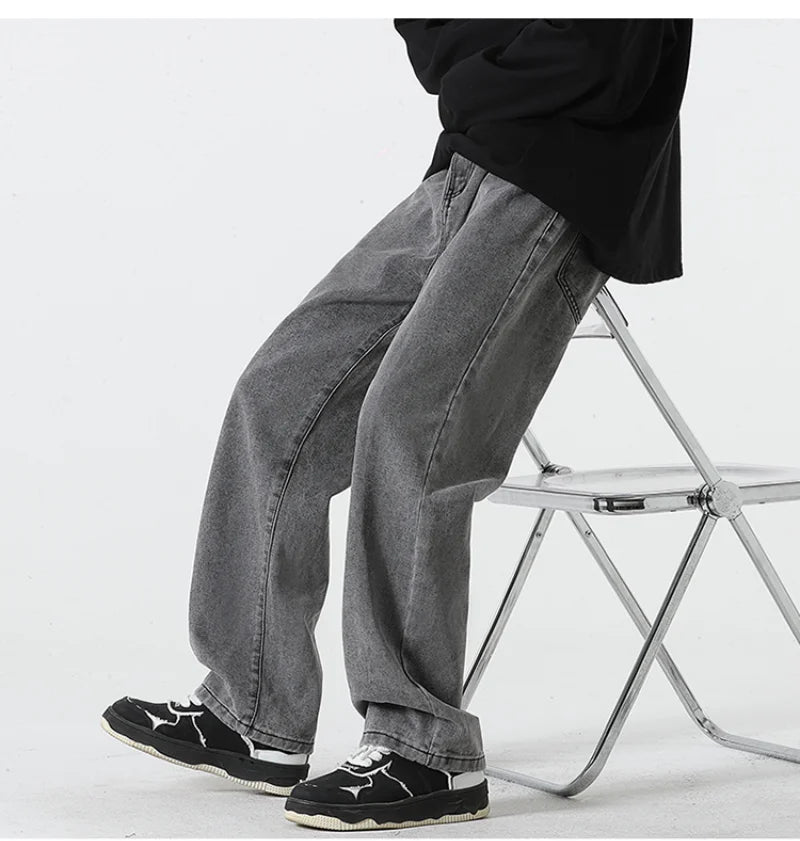 Jeans für Herren im Frühjahr und Sommer 2022, neuer Stil, Trend, gerade, vielseitige Freizeithose, lockere Hose mit weitem Bein