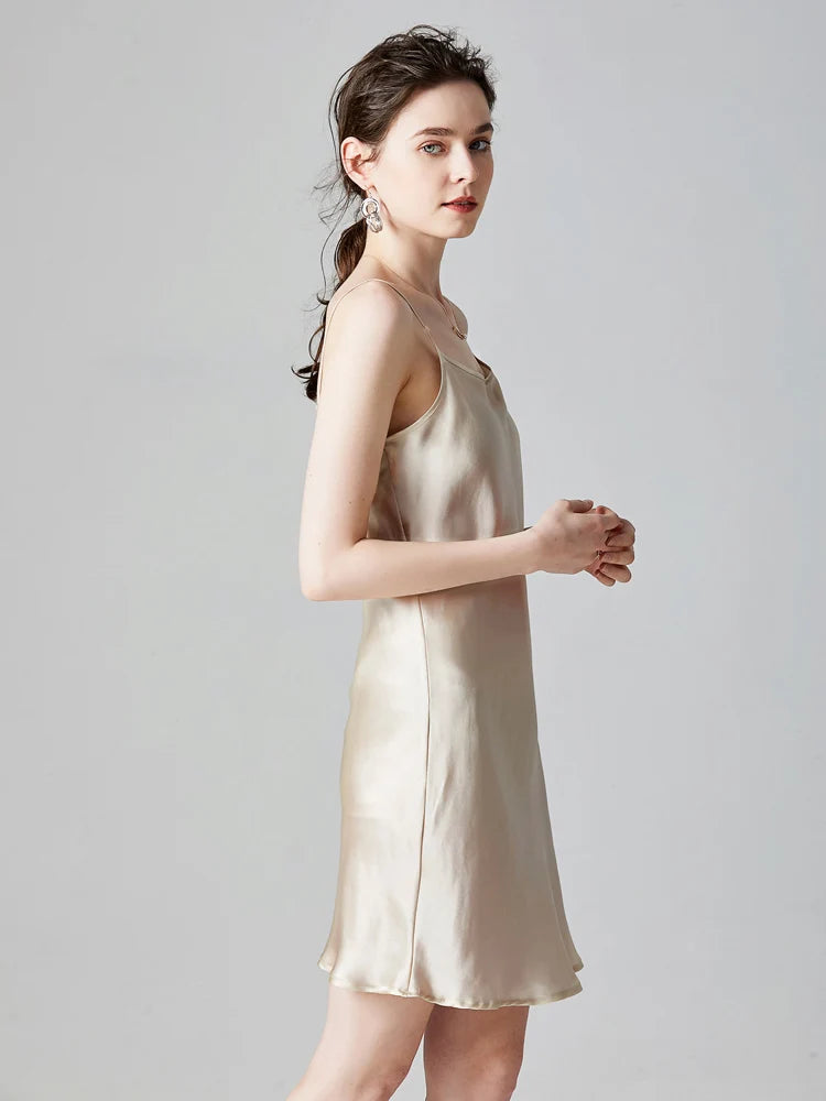 SuyaDream Damen-Minikleid, 19 mm, 100 % echte Seide, ärmellos, solide Spaghettiträger, Schlafkleider, 2022, elegante, schicke Kleidung