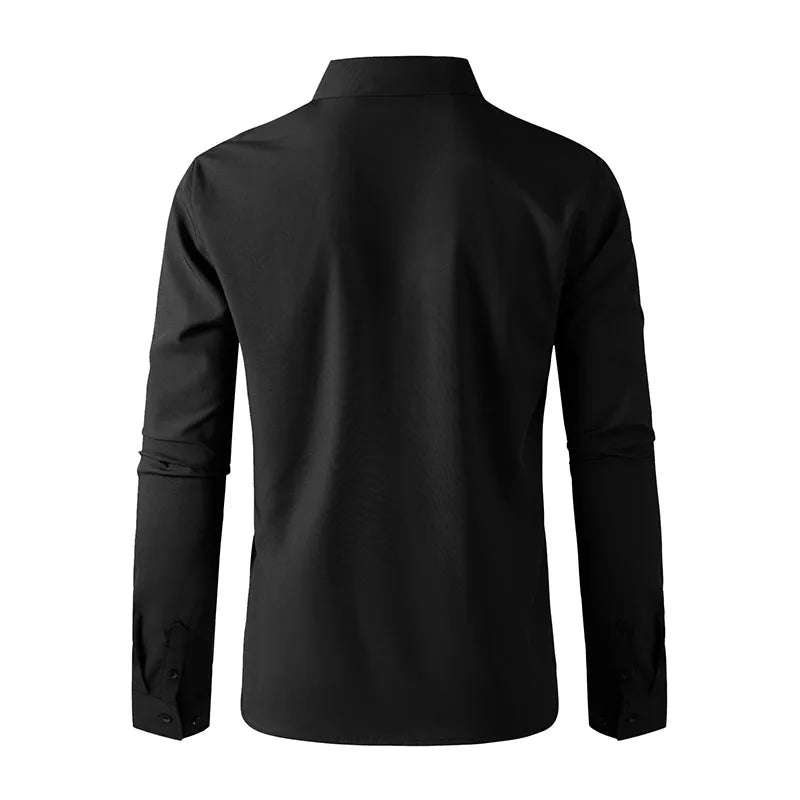 Neues, langärmliges, einfarbiges Business-Casual-Hemd für Herren, knitterfrei, knitterfrei, bequem, vielseitiges Oberteil für die ganze Saison