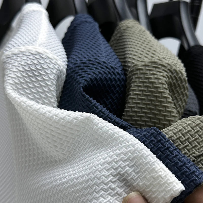 Hochwertiges Herren Waffelstrick T-Shirt Atmungsaktives Kurzarm Freizeit- und Loungewear-Oberteil