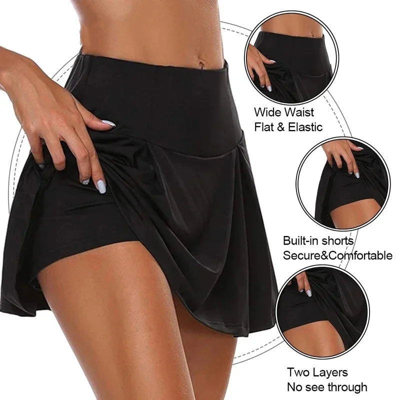 Sommer Damen Tennis Tanz Fitness Kurze Röcke Schnelltrocknend Einfarbig Damen-Unterrock Hohe Taille Mini-Röcke Shorts DF4987