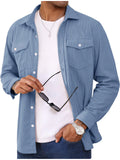 MAGCOMSEN Men's Corduroy Jacket Long Sleeve Casual Light Shirt with Chest Pocket Work Daily Jacket Spring and Autumn Coat