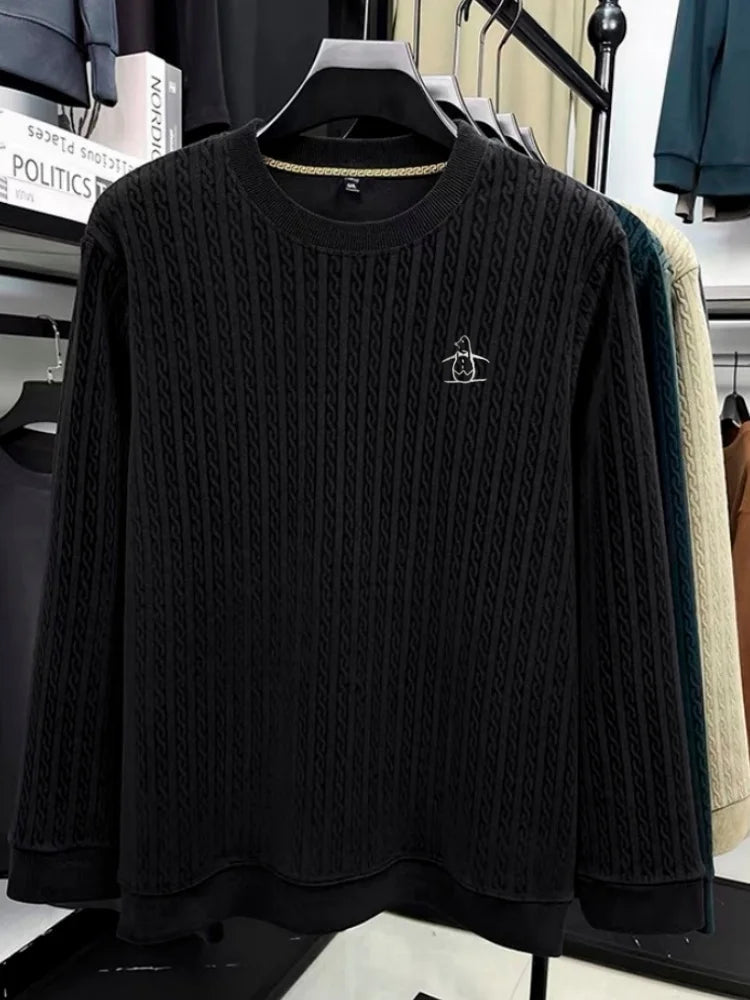Men's Winter Fashion New 100% Merino Wool Exquisite Design Penguin Embroidery Round Neck Soft Knitted Warm Casual Sweater