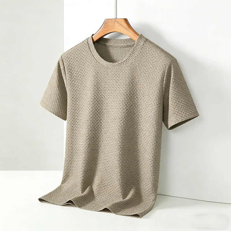 Hochwertiges Herren Waffelstrick T-Shirt Atmungsaktives Kurzarm Freizeit- und Loungewear-Oberteil
