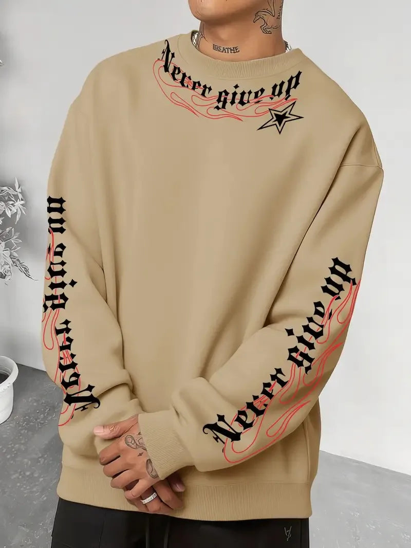 The new men's round-neck hoodie for Spring and Autumn 2025 features a casual and comfortable 3D letter print on the street