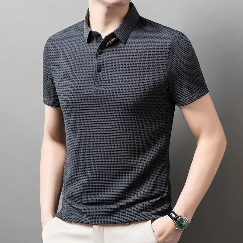 Neue männer Business Casual Kurzarm Knochen Blume Einfarbig POLO-Shirt Mode Atmungsaktive Komfortable Sommer Vielseitig Top
