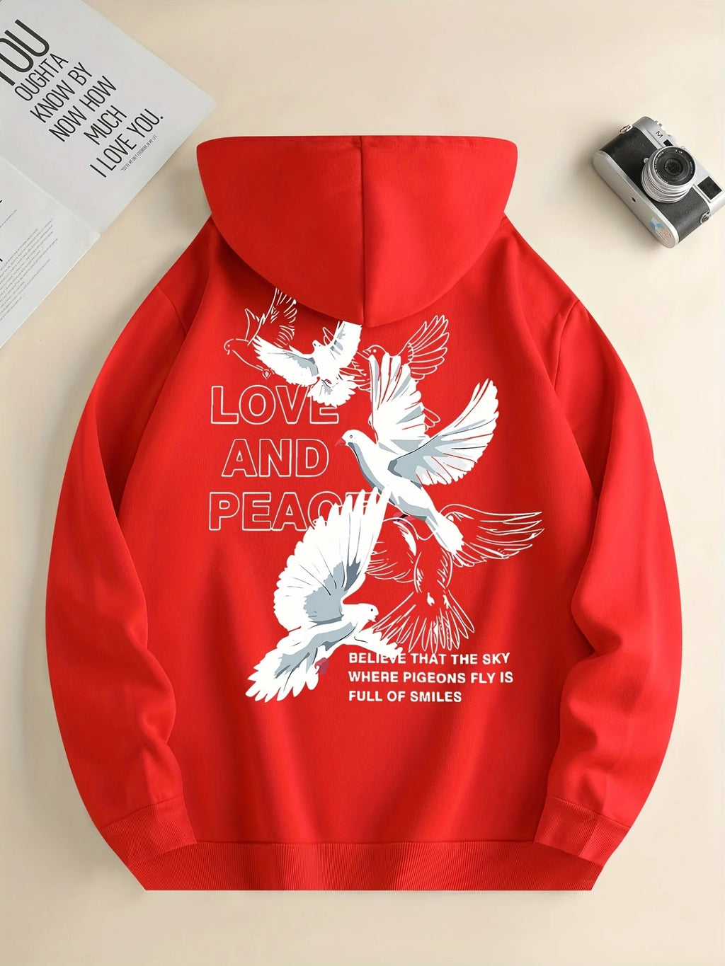 Liebe Und Frieden Brief Taube Gedruckt Hoodies Casual Frauen Sweatshirts Bequeme Fleece Pullover Crewneck Lose Weibliche Kleidung